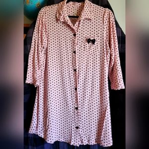 NWOT Betsey Johnson Sleep Shirt Nightgown Junior's Large Pink Heart Polka Dot